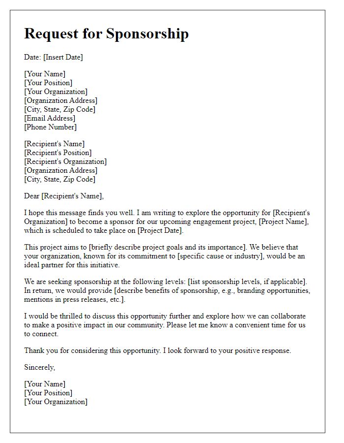 Letter template of engagement project sponsorship inquiry