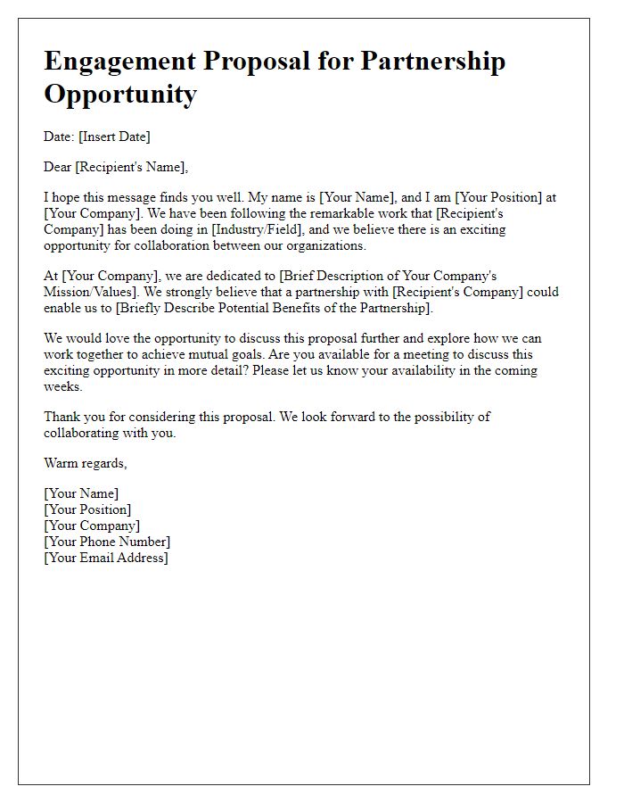 Letter template of engagement proposal partnership opportunity