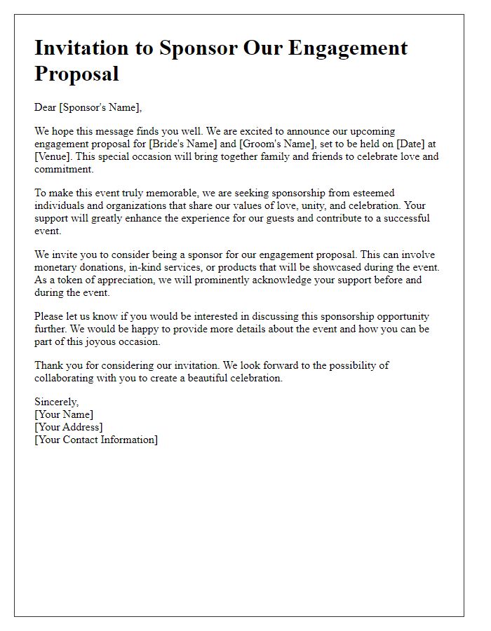 Letter template of sponsorship invitation for engagement proposal