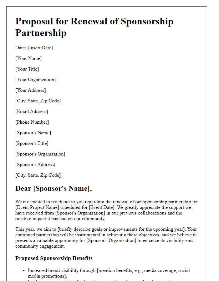 Letter template of Proposal for Renewal of Sponsorship Partnership