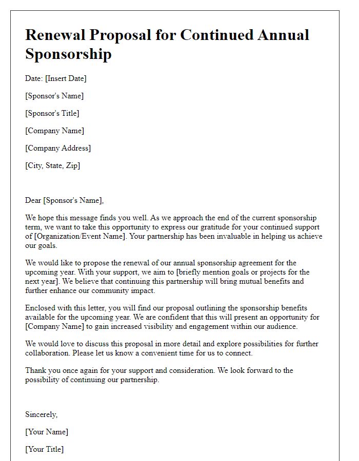 Letter template of Renewal Proposal for Continued Annual Sponsorship