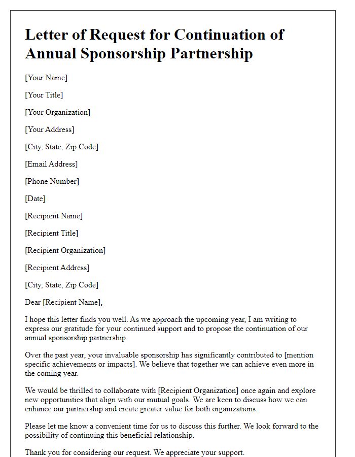 Letter template of Request for Continuation of Annual Sponsorship Partnership