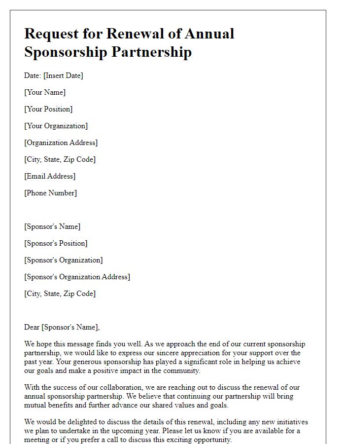 Letter template of Request for Renewal of Annual Sponsorship Partnership