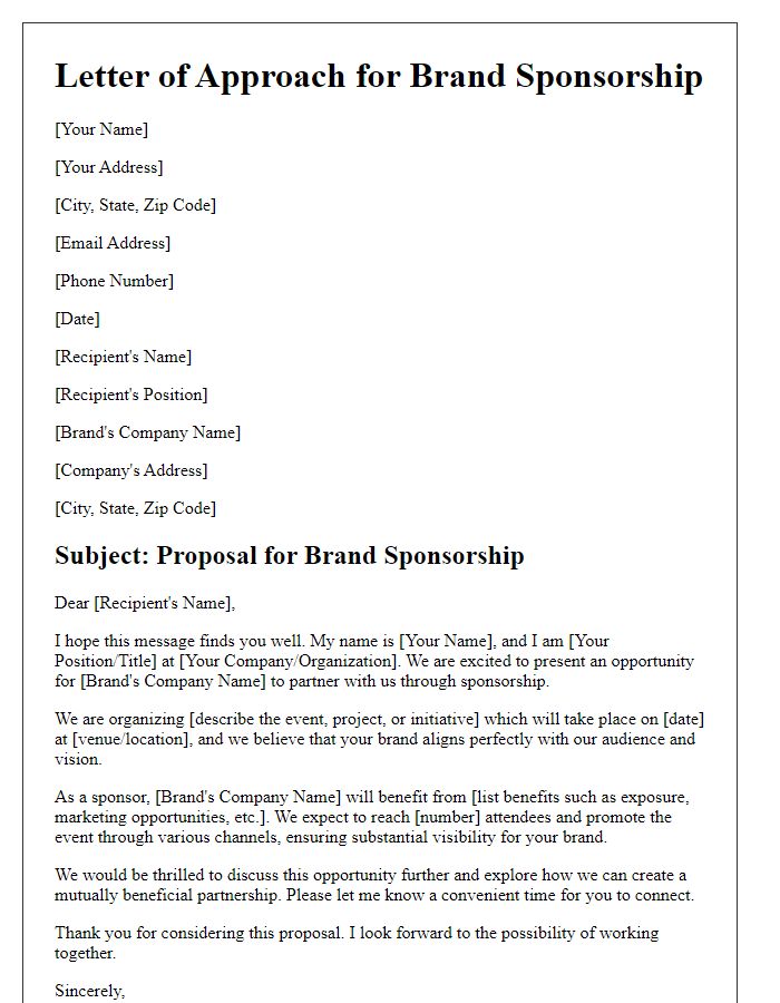 Letter template of approach for brand sponsorship