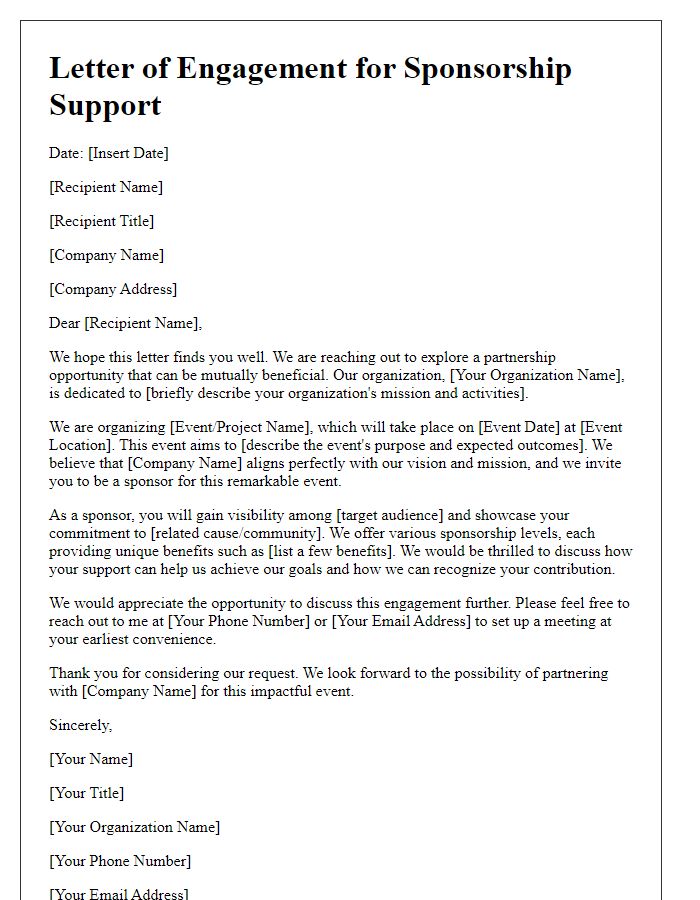 Letter template of engagement for seeking sponsorship support