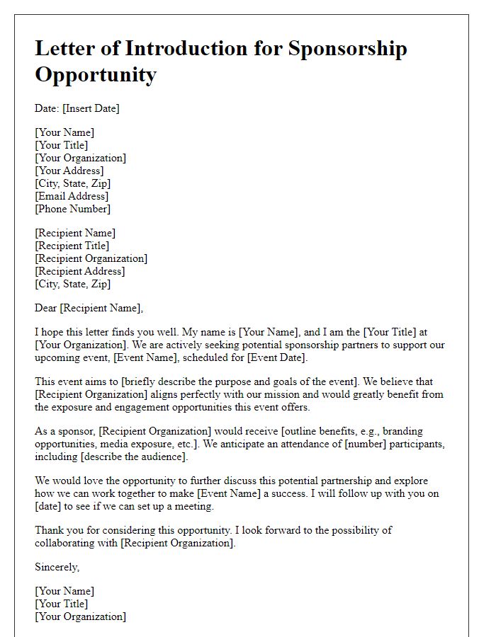 Letter template of introduction for potential sponsorship opportunity