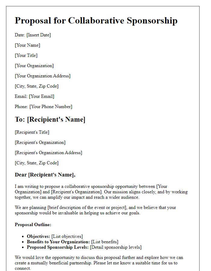 Letter template of proposal for collaborative sponsorship
