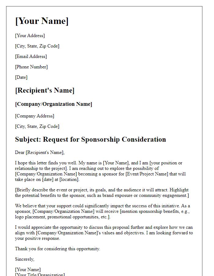 Letter template of request for sponsorship consideration