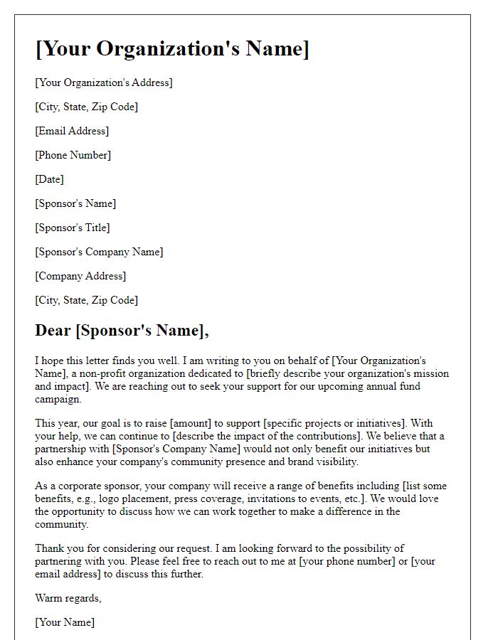 Letter template of corporate sponsorship request for annual fund support