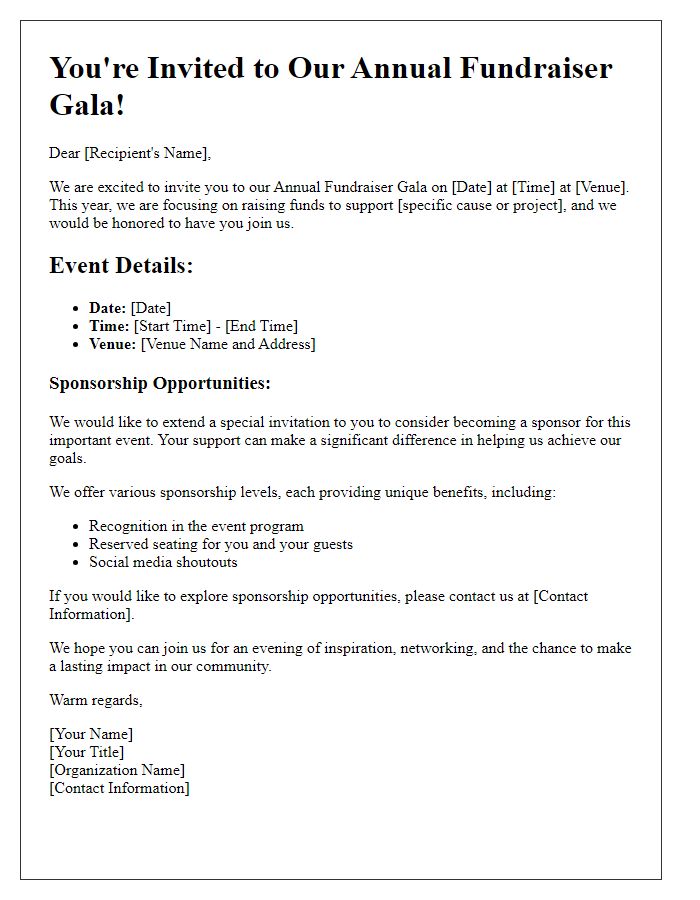 Letter template of event invitation linked to annual fund sponsorship opportunities