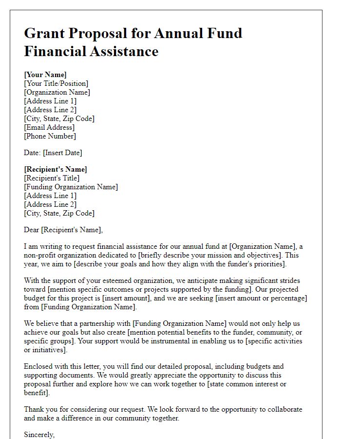 Letter template of grant proposal for annual fund financial assistance