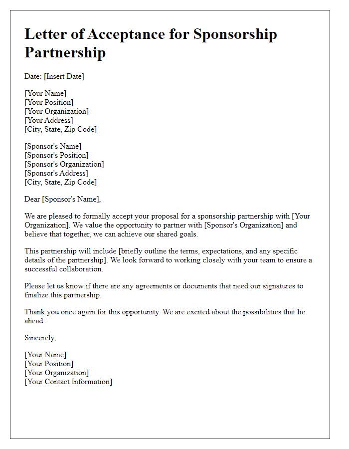 Letter template of acceptance for sponsor partnership