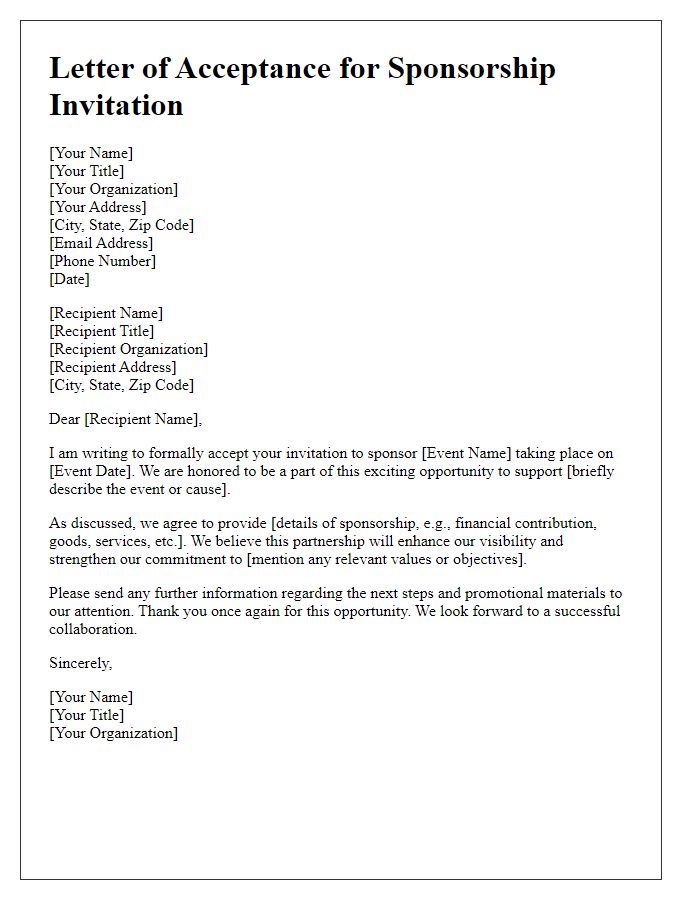 Letter template of acceptance for sponsorship invitation