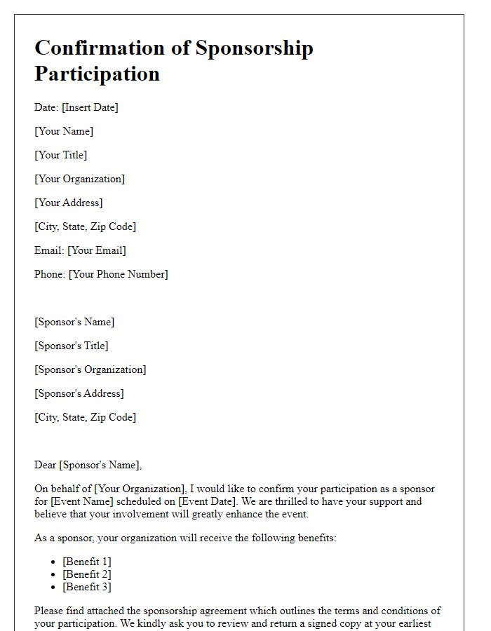 Letter template of confirming sponsorship participation