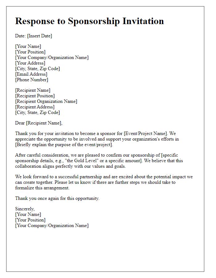 Letter template of responding to sponsorship invitation