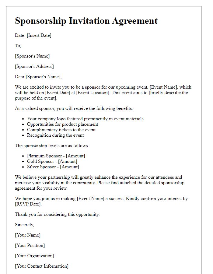 Letter template of sponsorship invite agreement