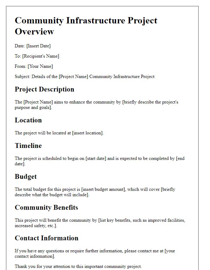 Letter template of community infrastructure project details