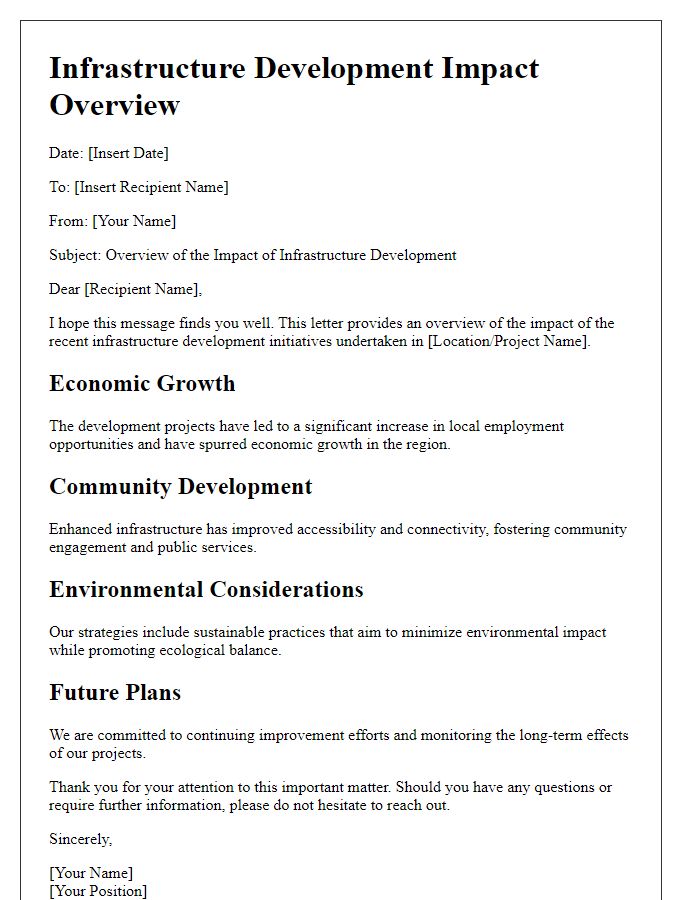 Letter template of infrastructure development impact overview