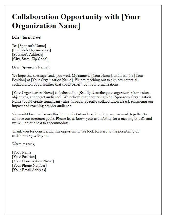 Letter template of collaboration opportunities with sponsors