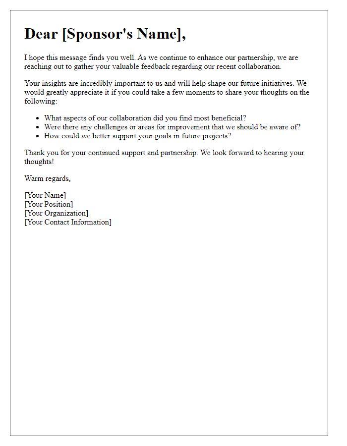 Letter template of feedback request from sponsors