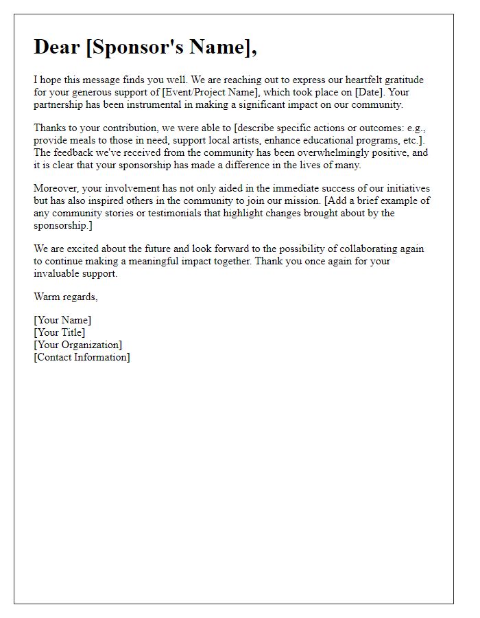 Letter template of highlighting sponsor impact on community