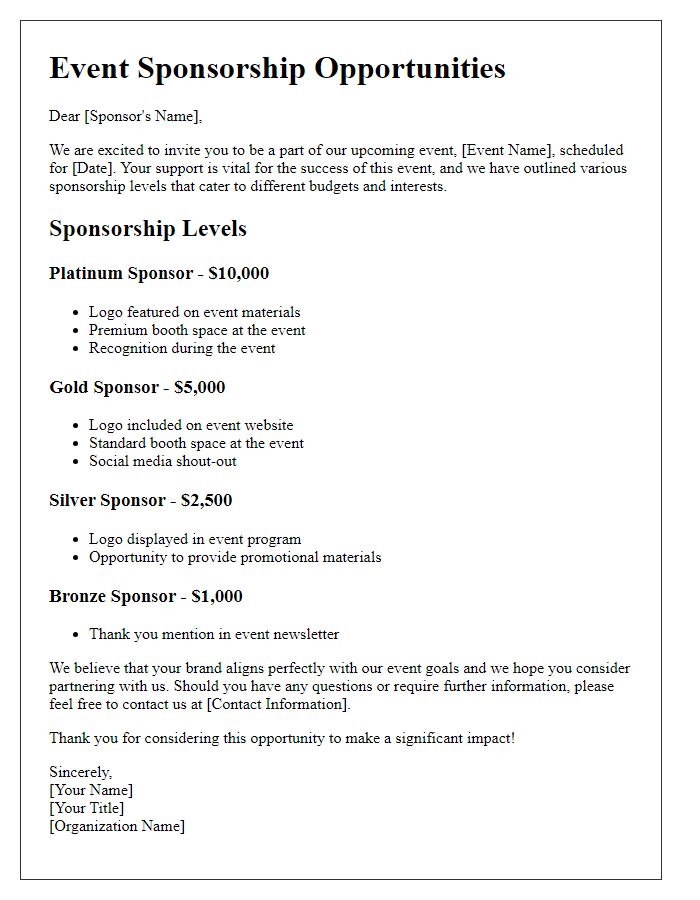 Letter template of Different Event Sponsorship Levels Clarified