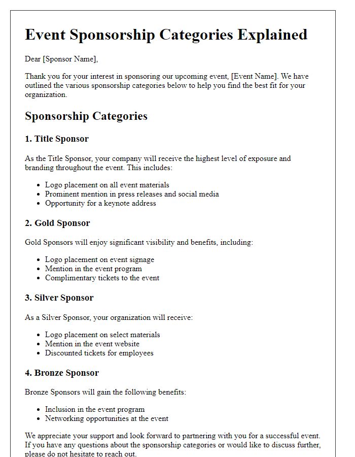 Letter template of Event Sponsorship Categories Explained