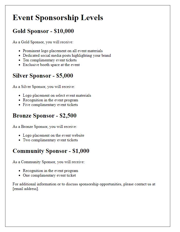 Letter template of Sponsorship Level Descriptions for Events