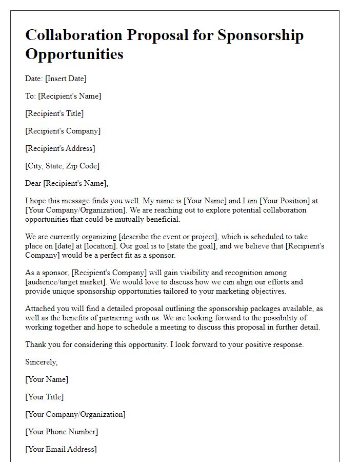 Letter template of collaboration proposal for sponsorship opportunities.