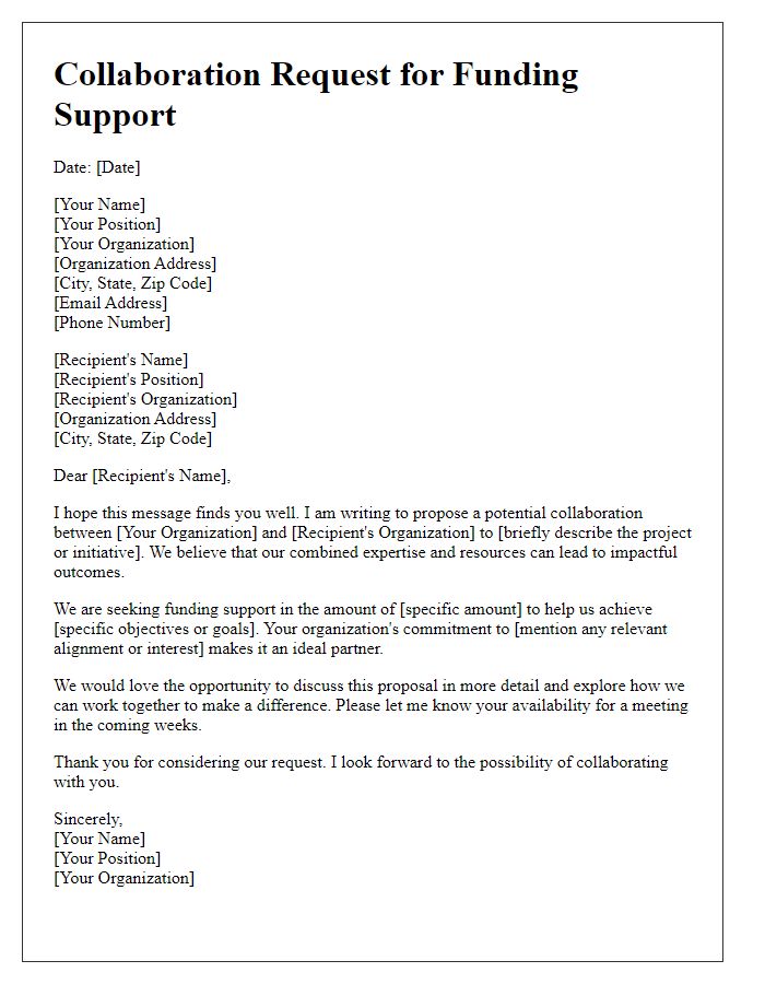 Letter template of collaboration request for funding support.