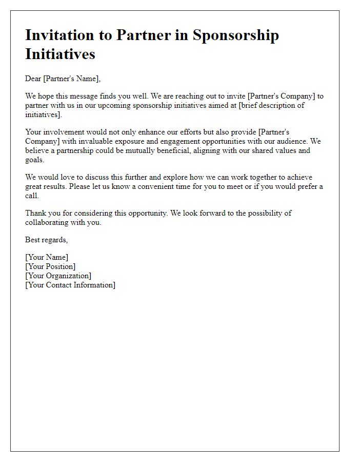 Letter template of invitation to partner in sponsorship initiatives.