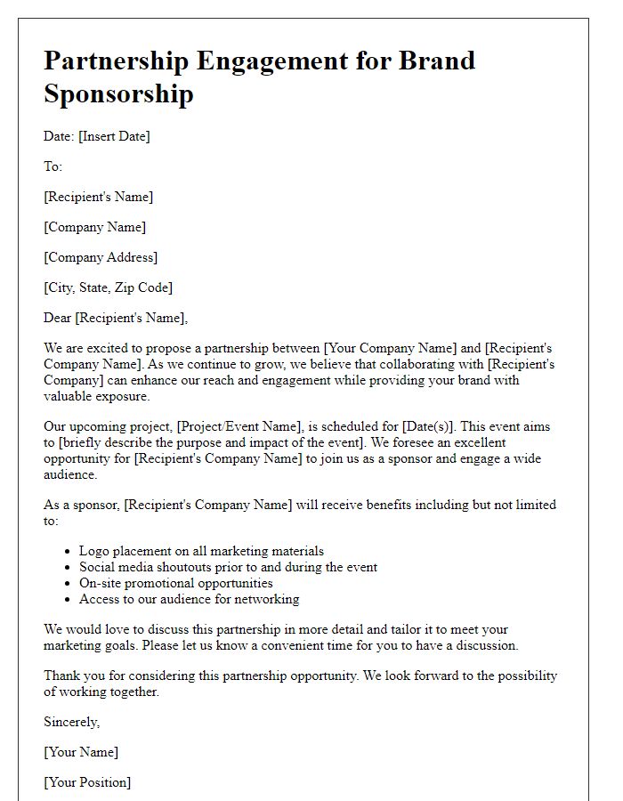 Letter template of partnership engagement for brand sponsorship.