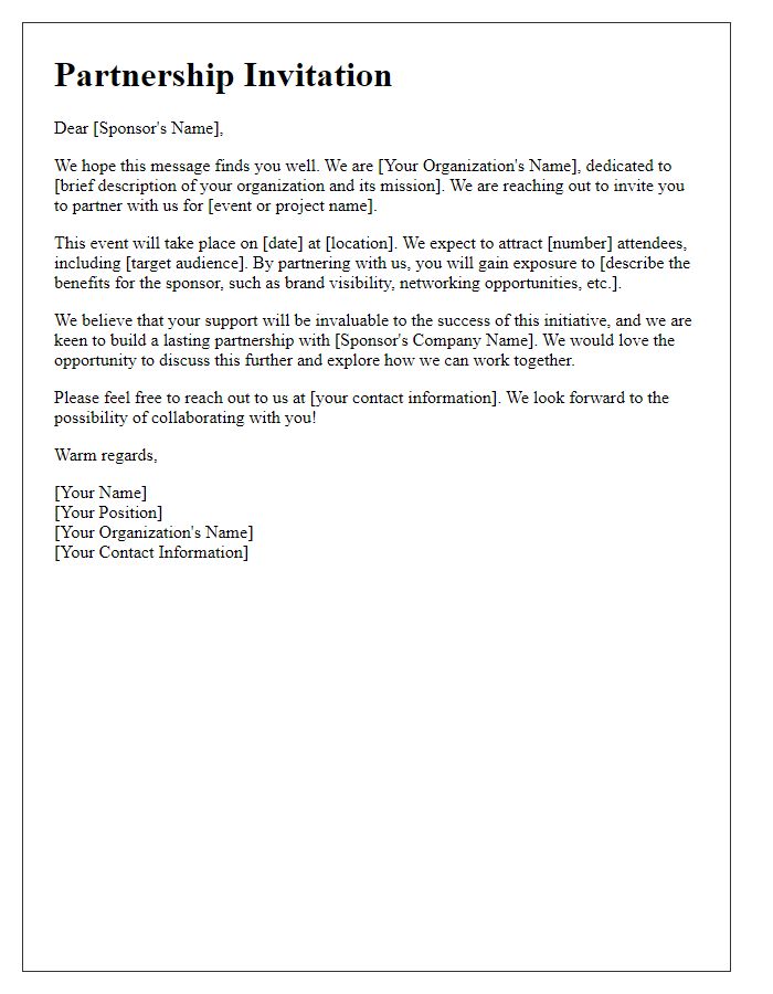 Letter template of partnership invitation for potential sponsors.