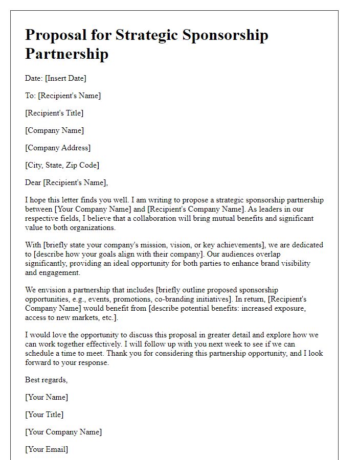 Letter template of proposal for strategic sponsorship partnerships.