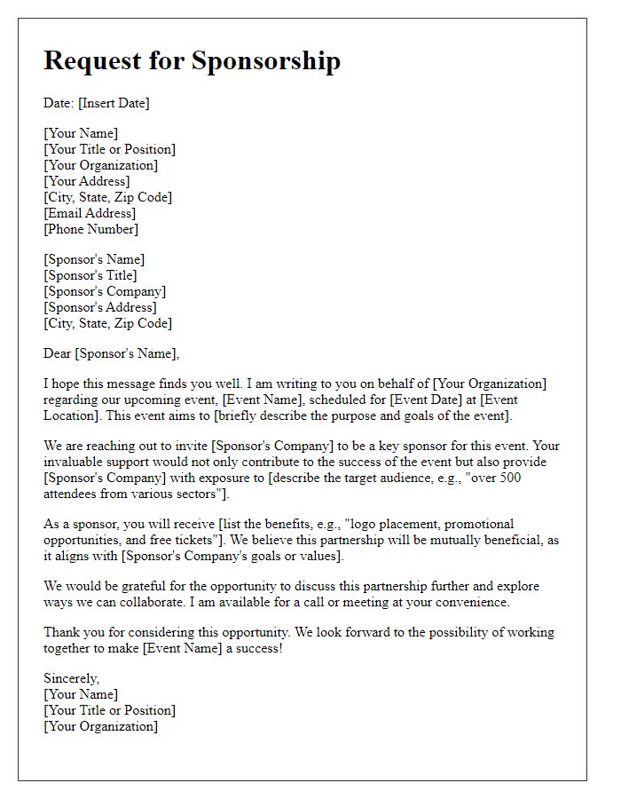 Letter template of sponsorship request for event collaboration.