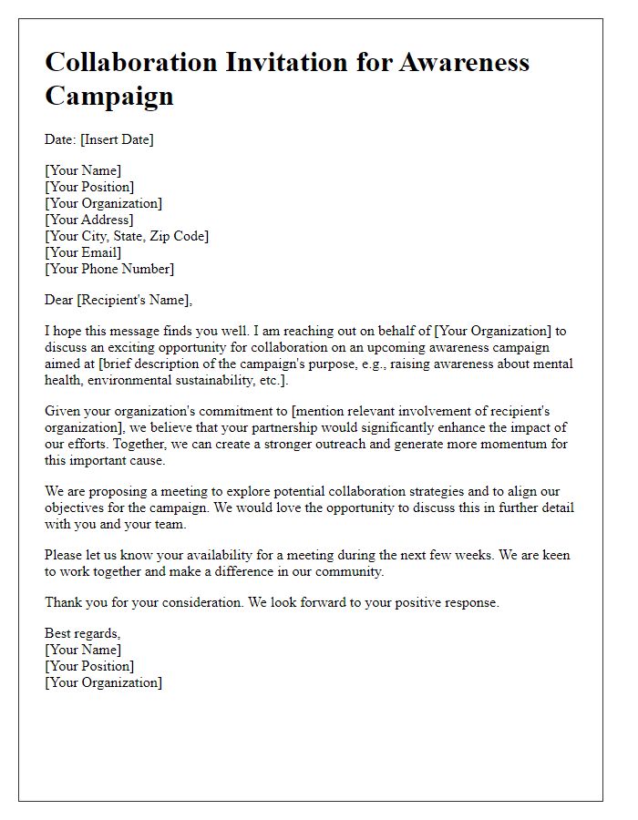 Letter template of collaboration invitation for awareness campaigns.