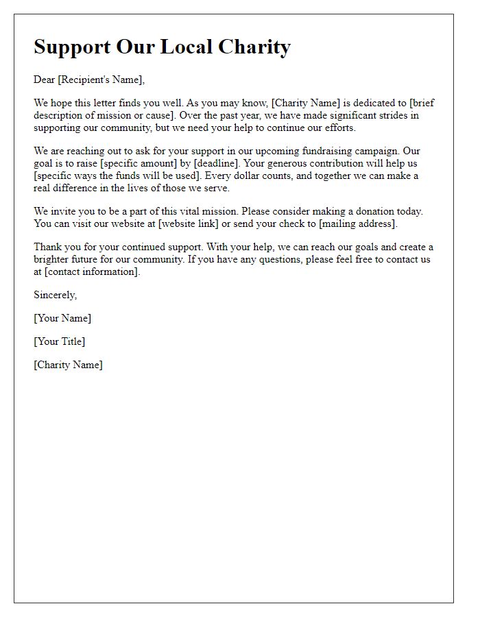 Letter template of fundraising letter for local charity.