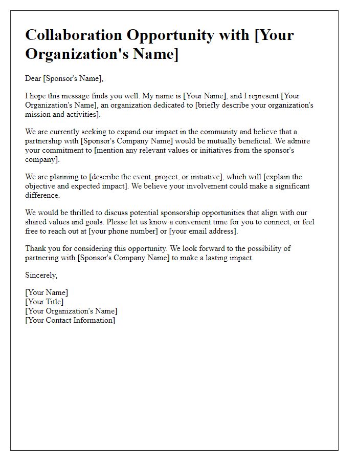 Letter template of collaborative opportunity for potential sponsor