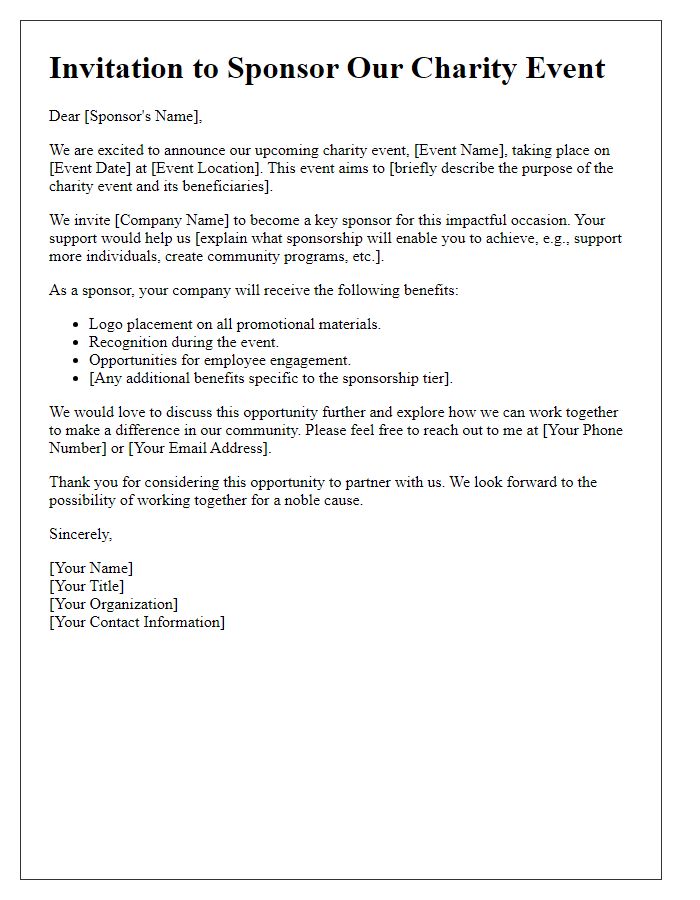 Letter template of corporate sponsorship invitation for charity event