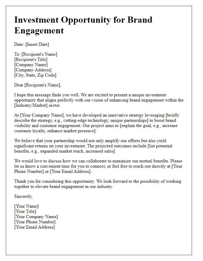 Letter template of investment opportunity for brand engagement