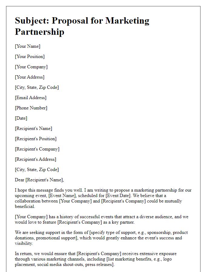 Letter template of marketing partnership request for event support