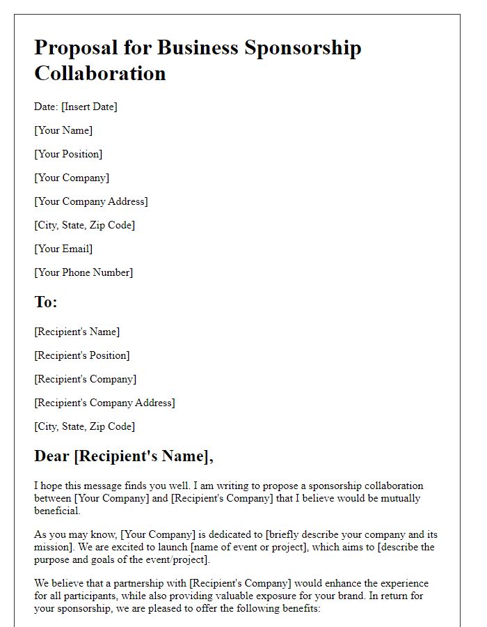 Letter template of proposal for business sponsorship collaboration