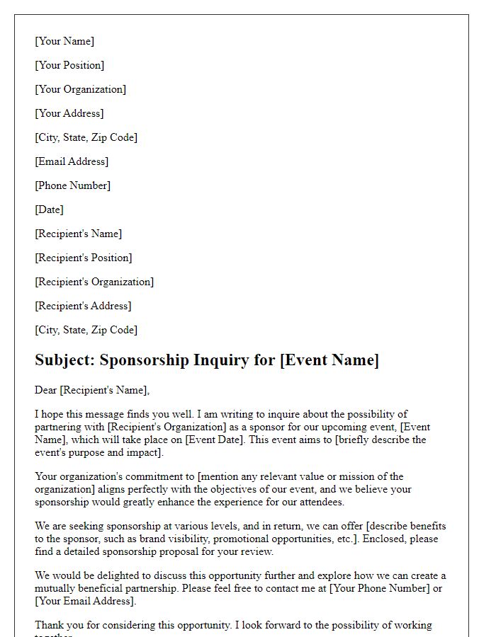 Letter template of sponsorship inquiry for upcoming event