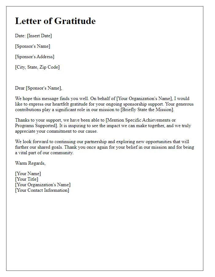 Letter template of gratitude for ongoing sponsorship support