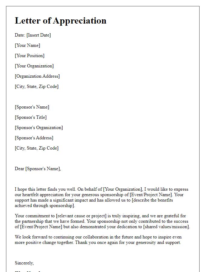 Letter template of heartfelt appreciation for sponsorship