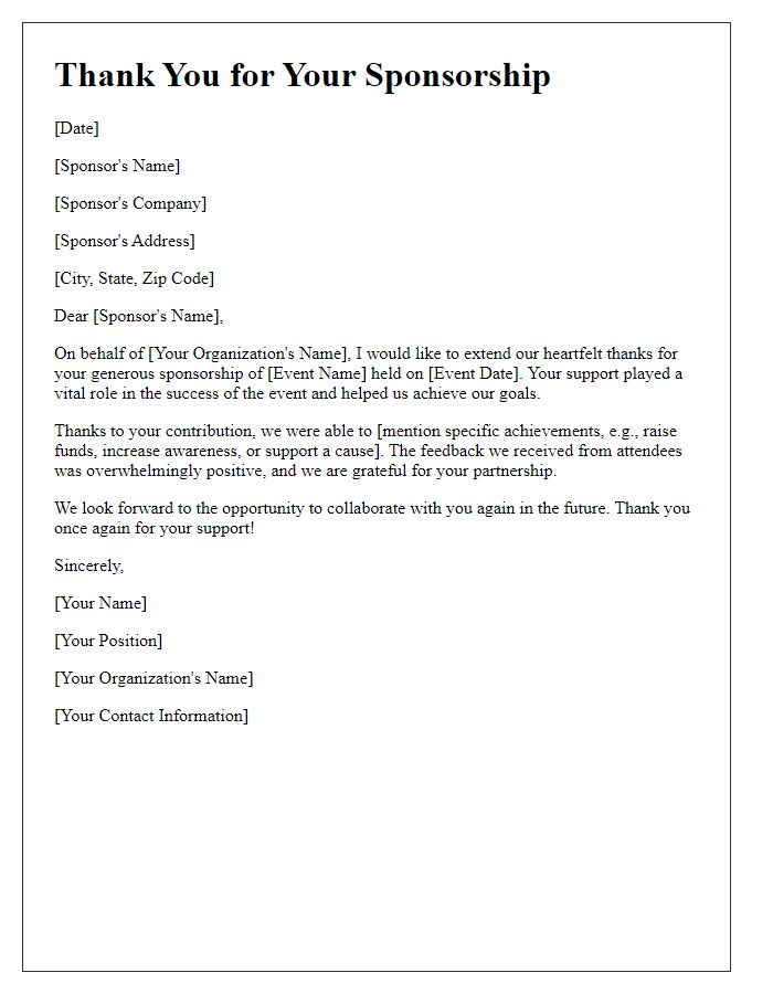 Letter template of thanks for event sponsorship