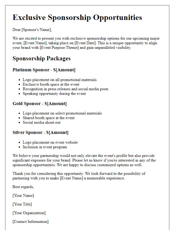 Letter template of exclusive sponsorship options for major events