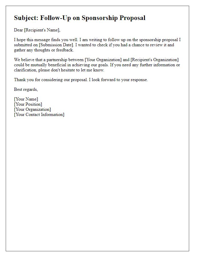 Letter template of check-in on sponsorship proposal response