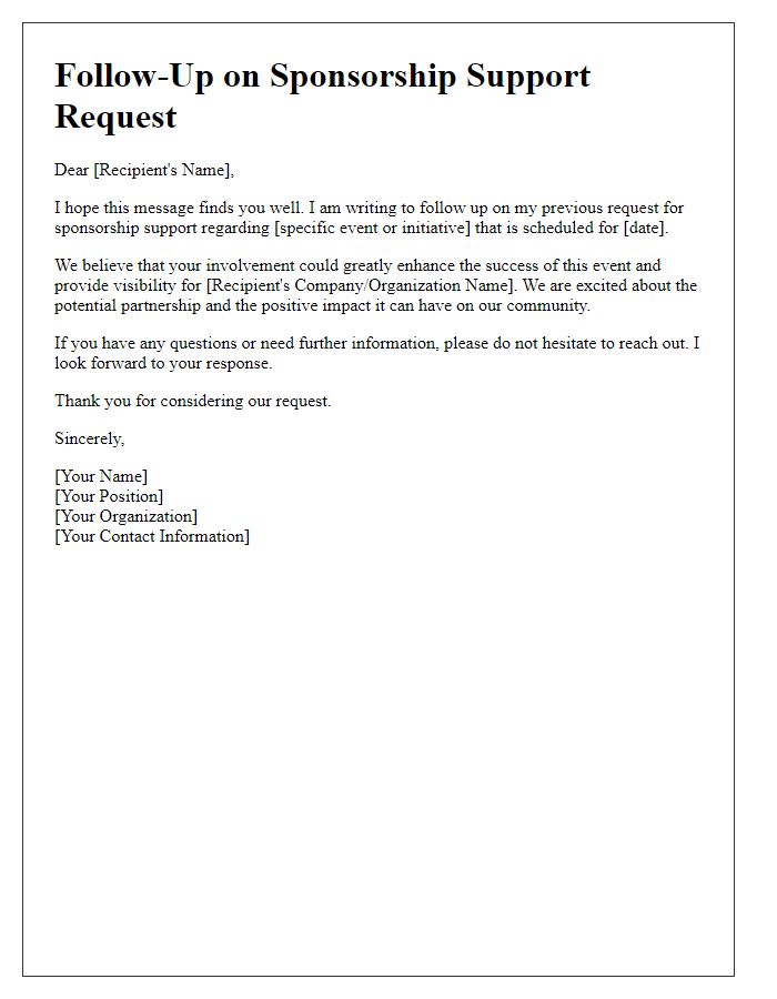 Letter template of follow-up on requested sponsorship support