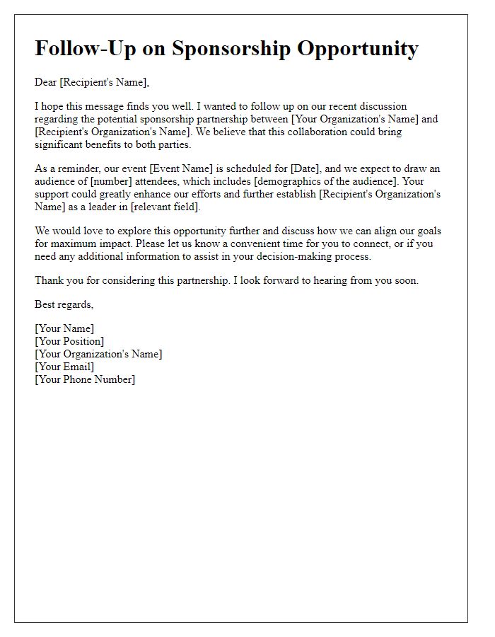 Letter template of follow-up for potential sponsorship partnership